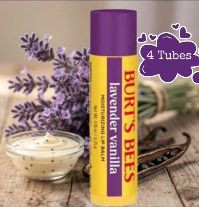 Lavender Vanilla Lip Balm Set - Moisturizing 0.15 oz Tubes, Pack of 4