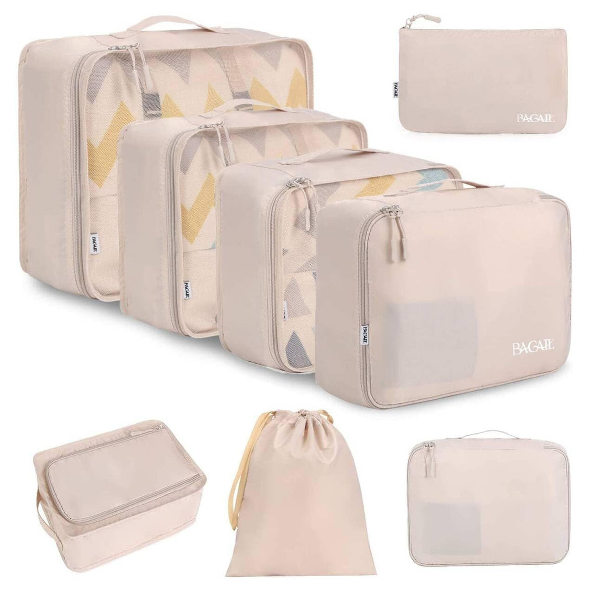 8-Piece Packing Cubes Luggage Organizers for Travel - Cream