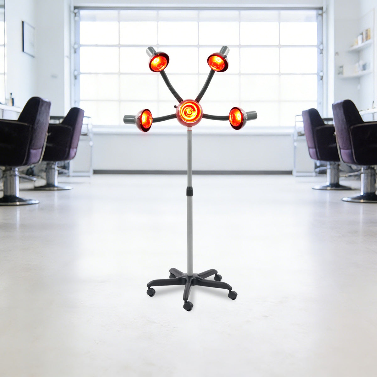 Portable 5-Head Floor Hair Dryer with Adjustable Height and Wheels