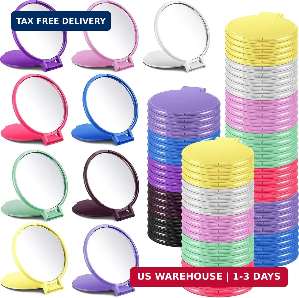Mini Folding Pocket Makeup Mirrors Bulk Set - Colorful Compact with Stand for Travel & Gifts
