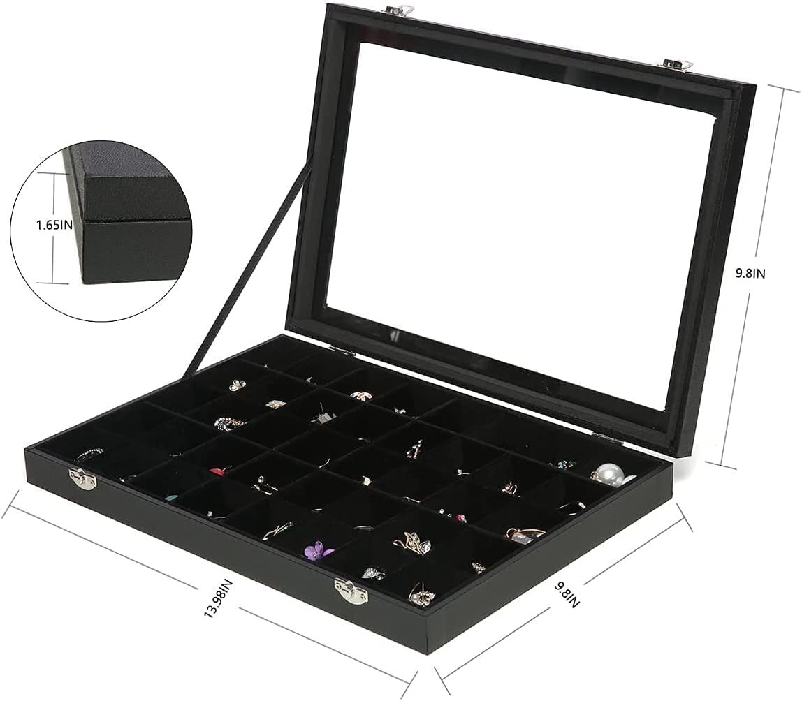 Jewelry Organizer Box with 40 Grid Compartments and Transparent Lid for Earrings and Rings