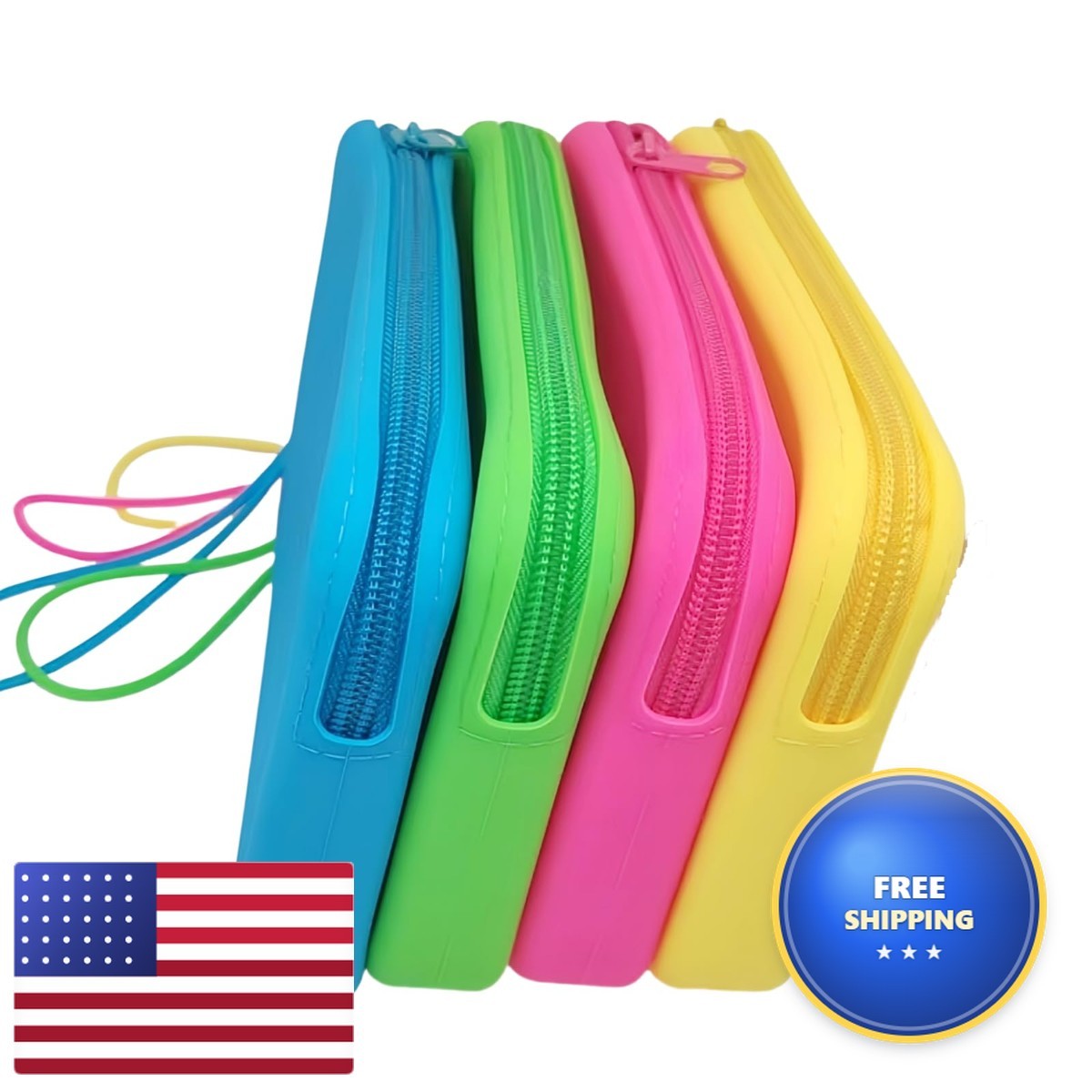 Silicone Makeup Toiletry Pouches 4 Pack Rainbow - Travel Cosmetic Bags