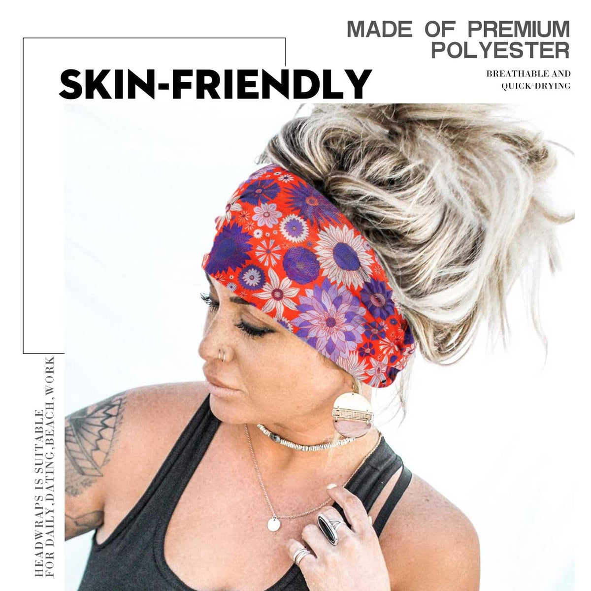Wide Boho Headbands Floral Stretch Head 1 Count (Pack of 4),
