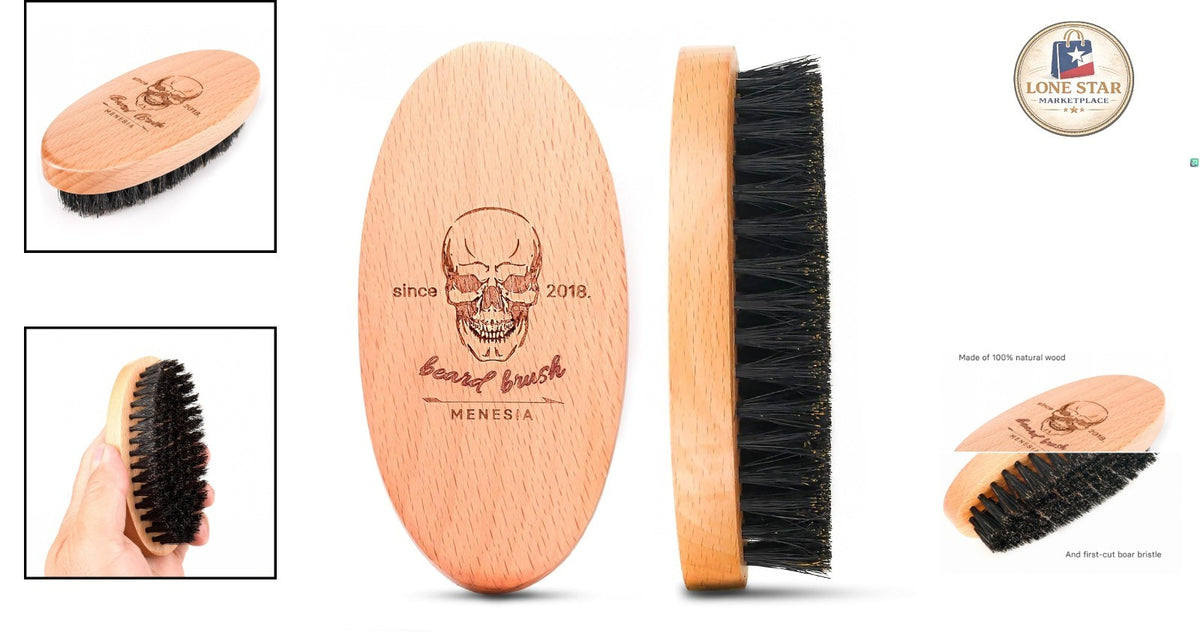 Sustainable Wooden Beard Brush with Skull Design for Travel & Gifting