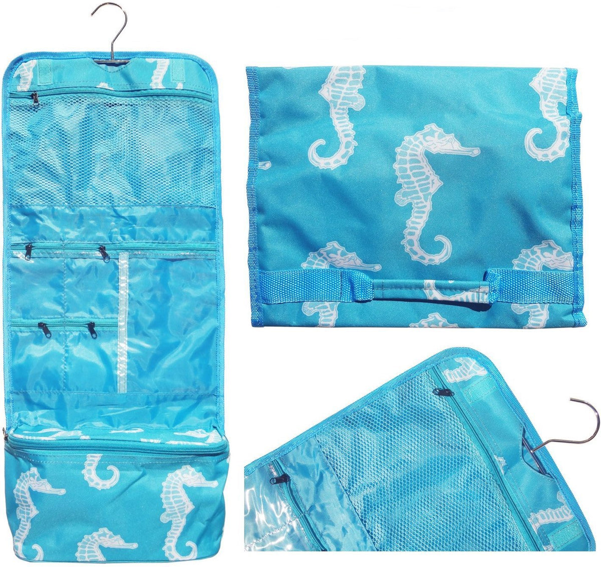 Travel Cosmetic Bag Organizer Pouch with Hanging Hook & Multiple Pockets