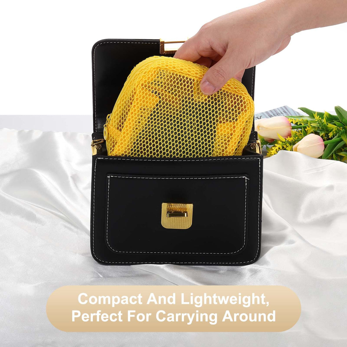 Mesh Makeup Bag - Square Travel Toiletry Organizer with Zipper, Yellow