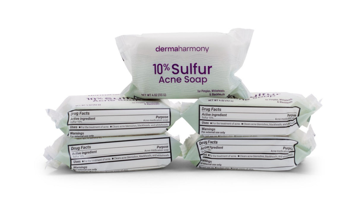 10% Sulfur Soap Bar for Acne-Prone Skin - Natural Facial & Body Cleansing - 4oz