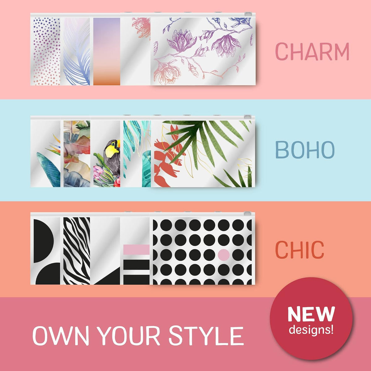 Reusable Travel Makeup & Accessory Bags - Charm Collection 5 Pack