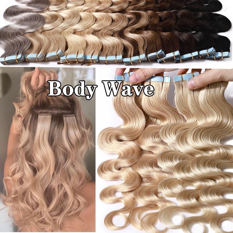 Remy Human Hair Extensions Tape In Full Head Wavy Balayage 200g