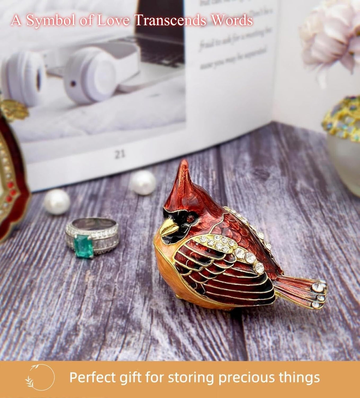 Elegant Cardinal Bird Jewelry Trinket Box - Keepsake Gift for Women & Girls