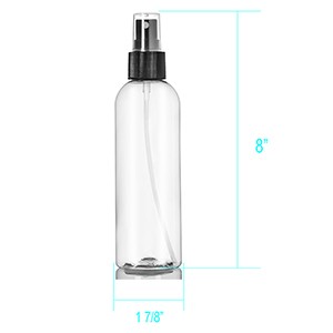 8 oz Clear Plastic Spray Bottle with Black Fine Mist Sprayer for Personal Care and Cleaning