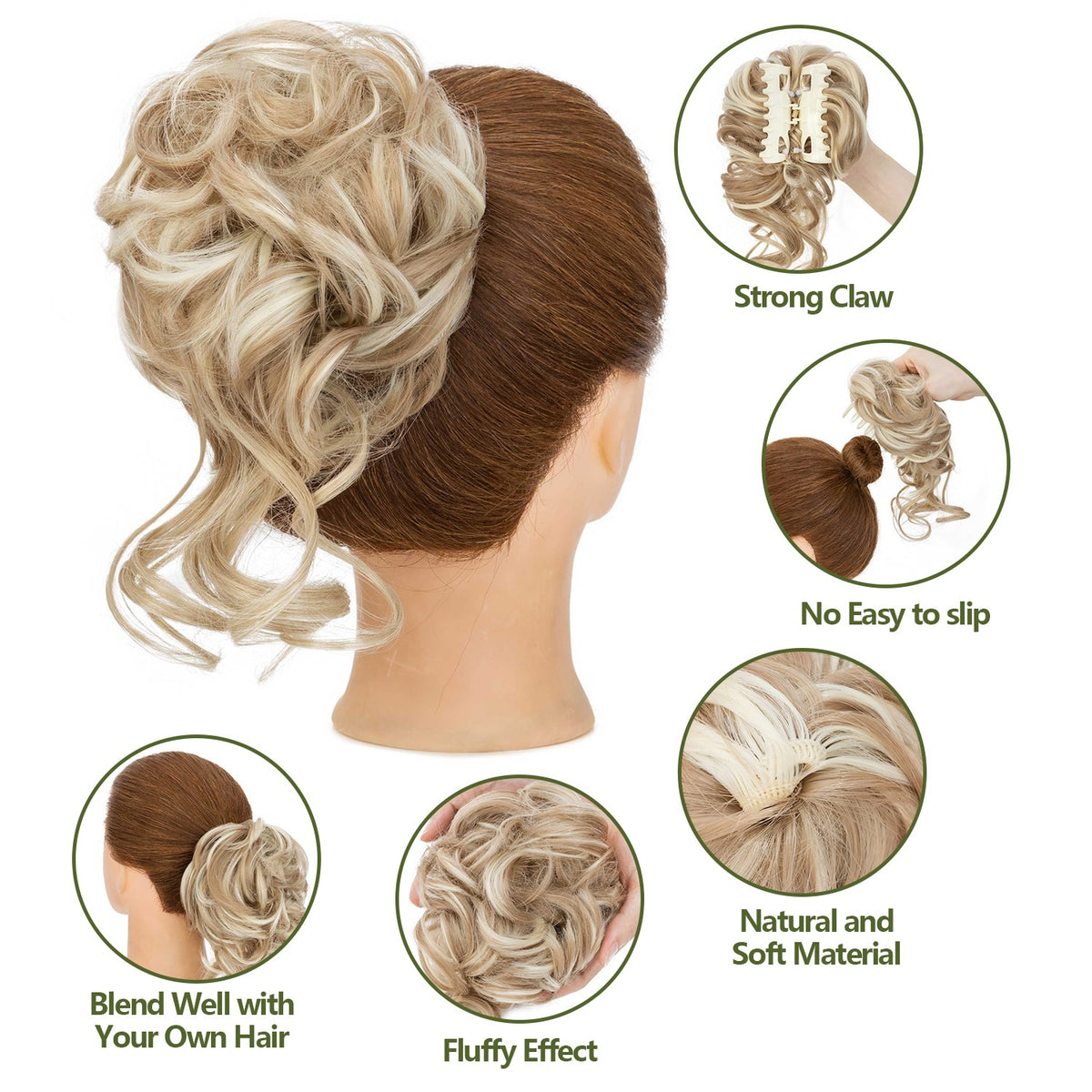 Natural Clip-In Messy Bun Hair Extension Hairpiece for Updo & Wedding