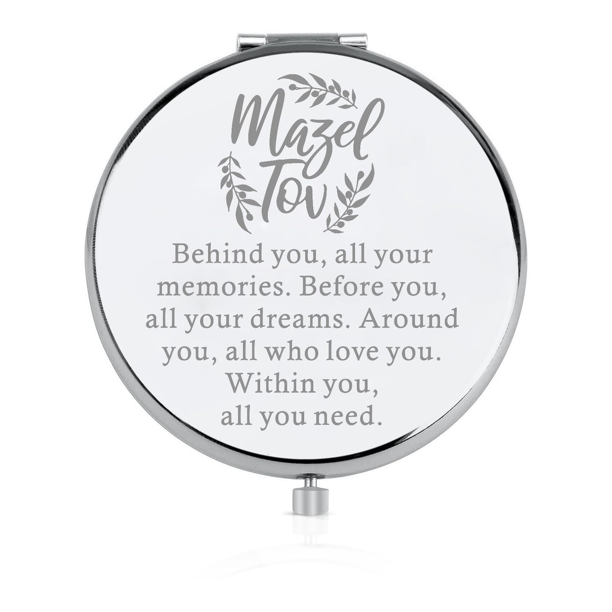 Personalized Silver Bat Mitzvah Compact Mirror - Mazel Tov Gift
