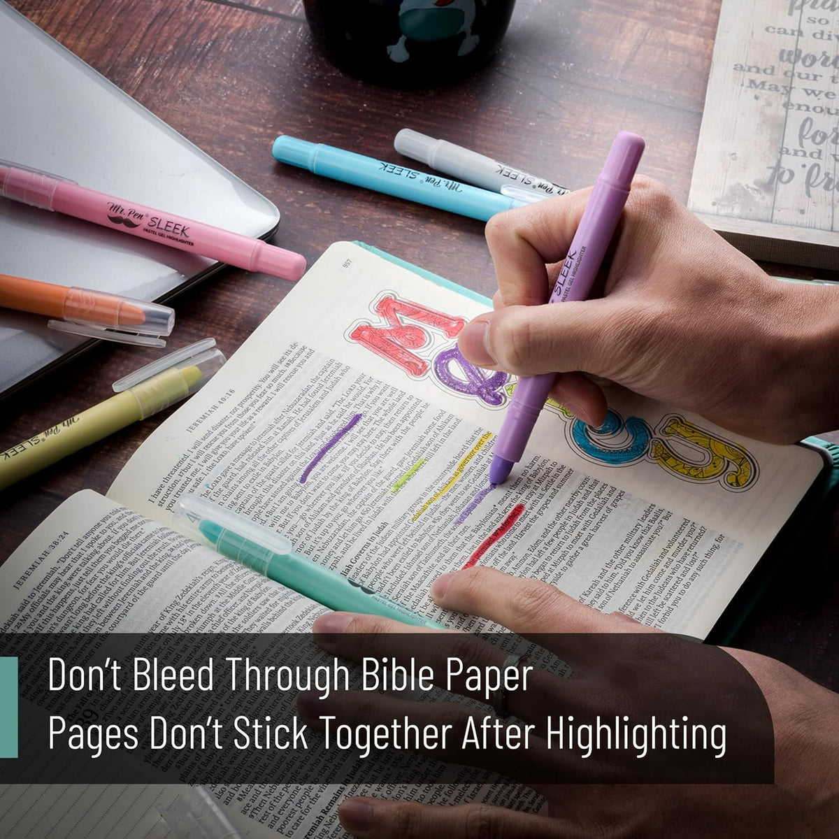 No Bleed Gel Highlighters 8 Pack for Bible Journaling & Note-taking