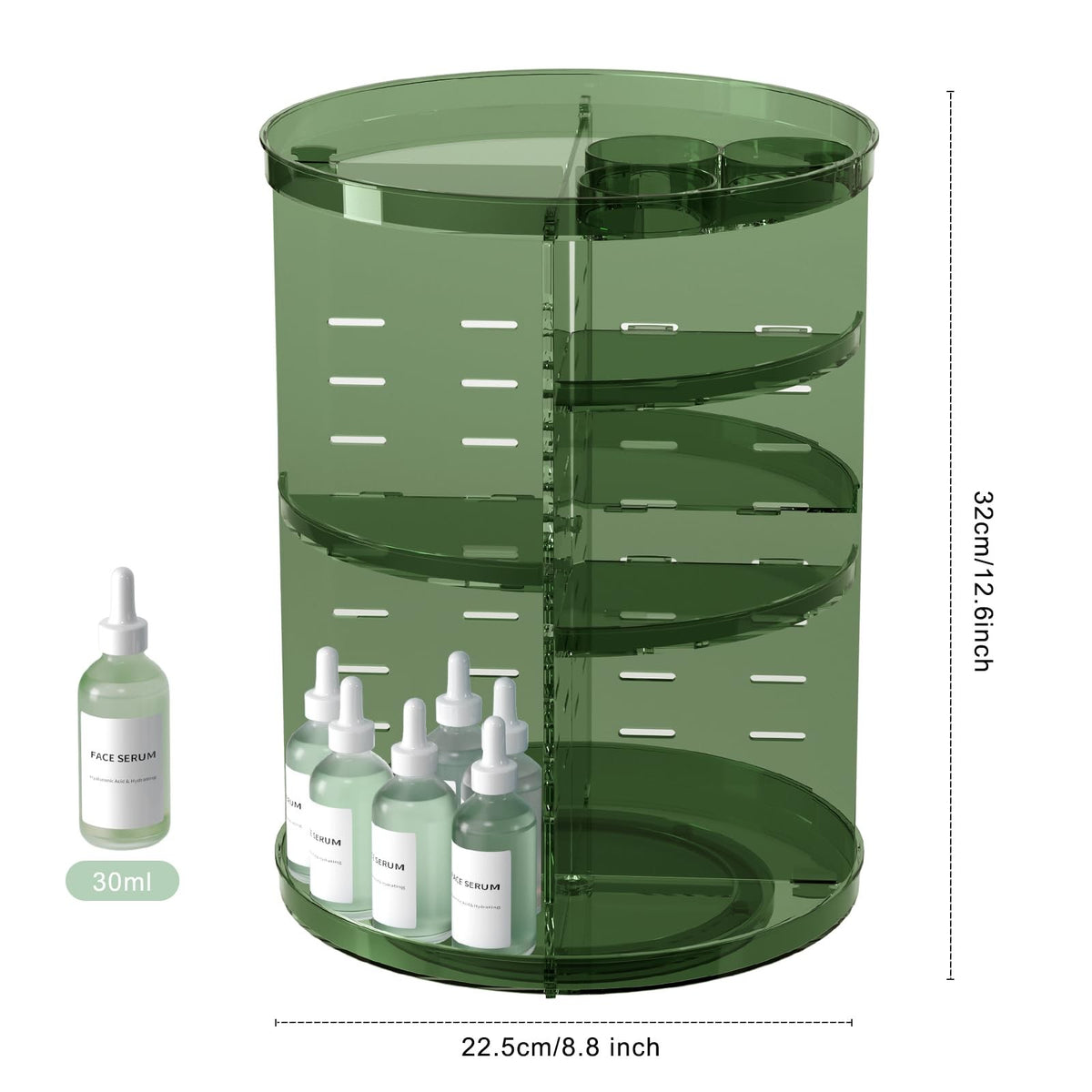 Rotating Makeup Organizer with Adjustable Layers - Clear Green, 360° Silent Spin