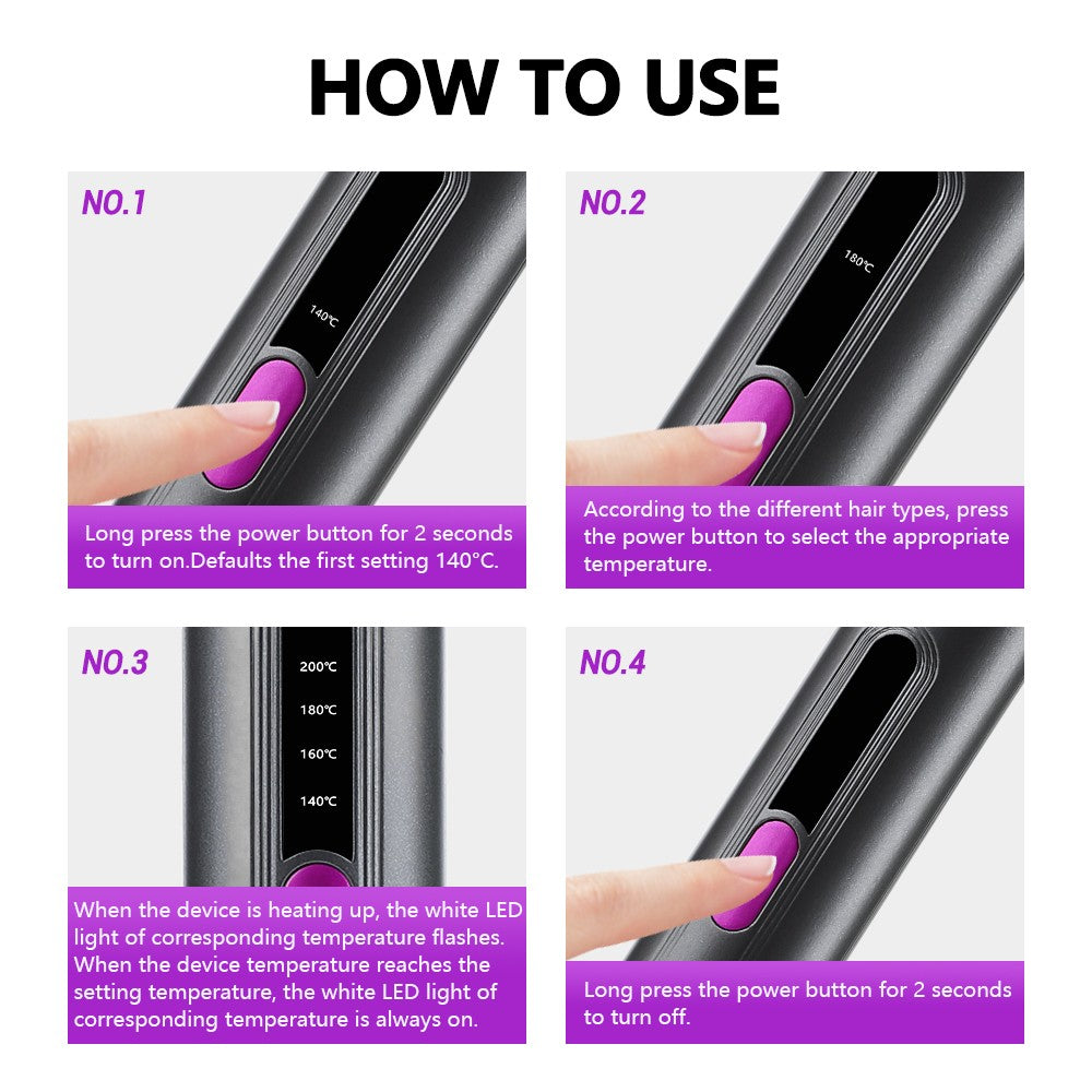 Portable USB Rechargeable Hair Straightening Comb with 4 Heat Levels
