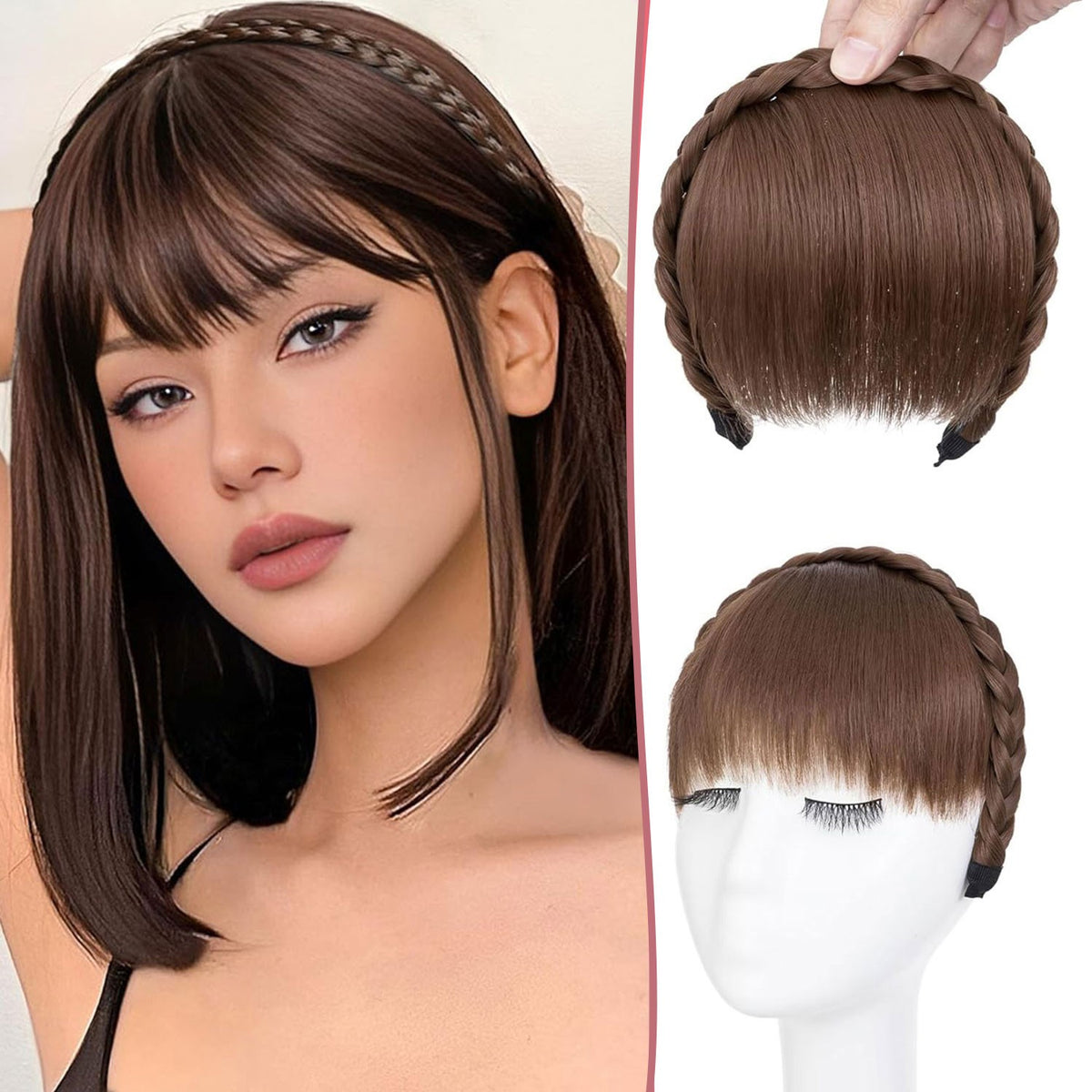 Braided Headband with Bangs Hair Extensions for Women and Girls
