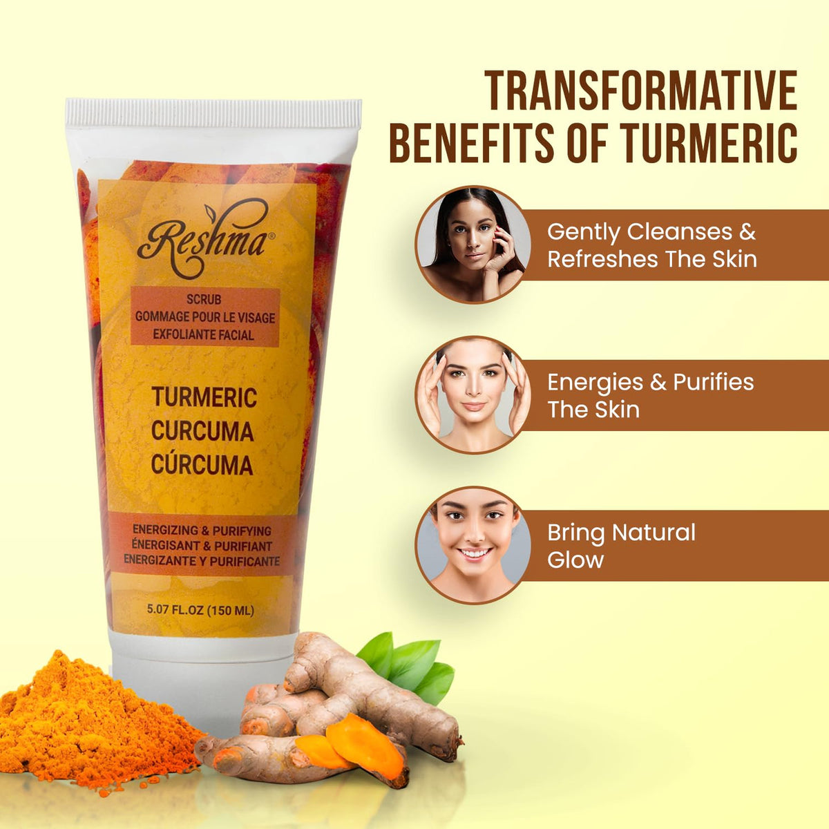 Turmeric Face and Body Scrub, Gentle Exfoliant Hydrating Cleanser
