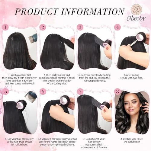 Self Grip Hair Rollers Set with Clips - 4 Sizes Pink, 50 Pieces