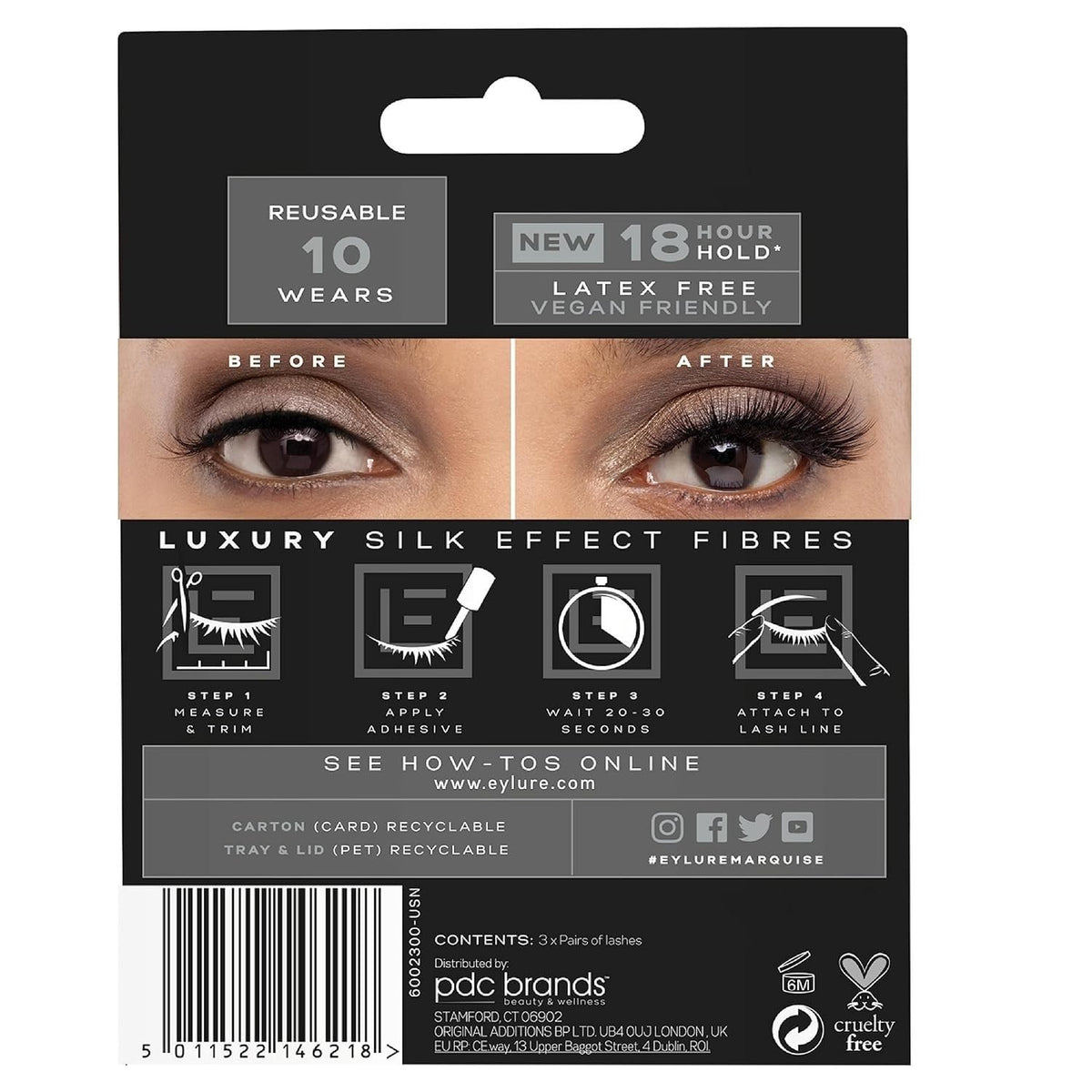 False Lashes Luxe Silk Marquise 3 Pairs - Reusable, Vegan & Cruelty-Free