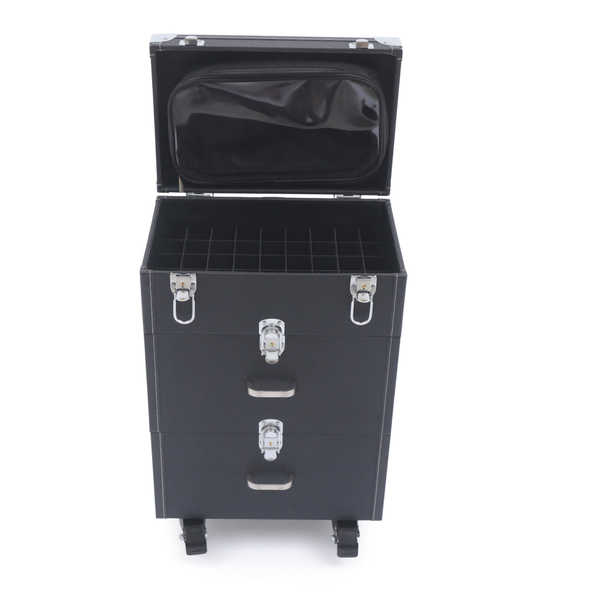 3-Tier Rolling Makeup Train Case with Nail Polish Storage Organizer