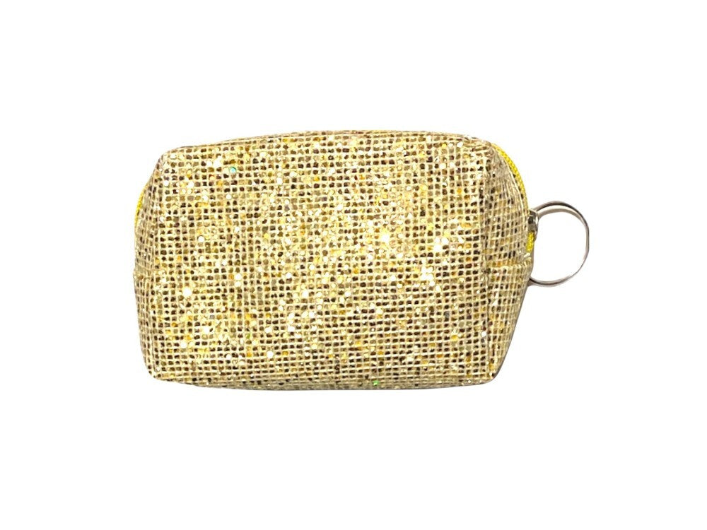 4-Inch Light Gold Sequin Mini Cosmetic Bag with Key Ring