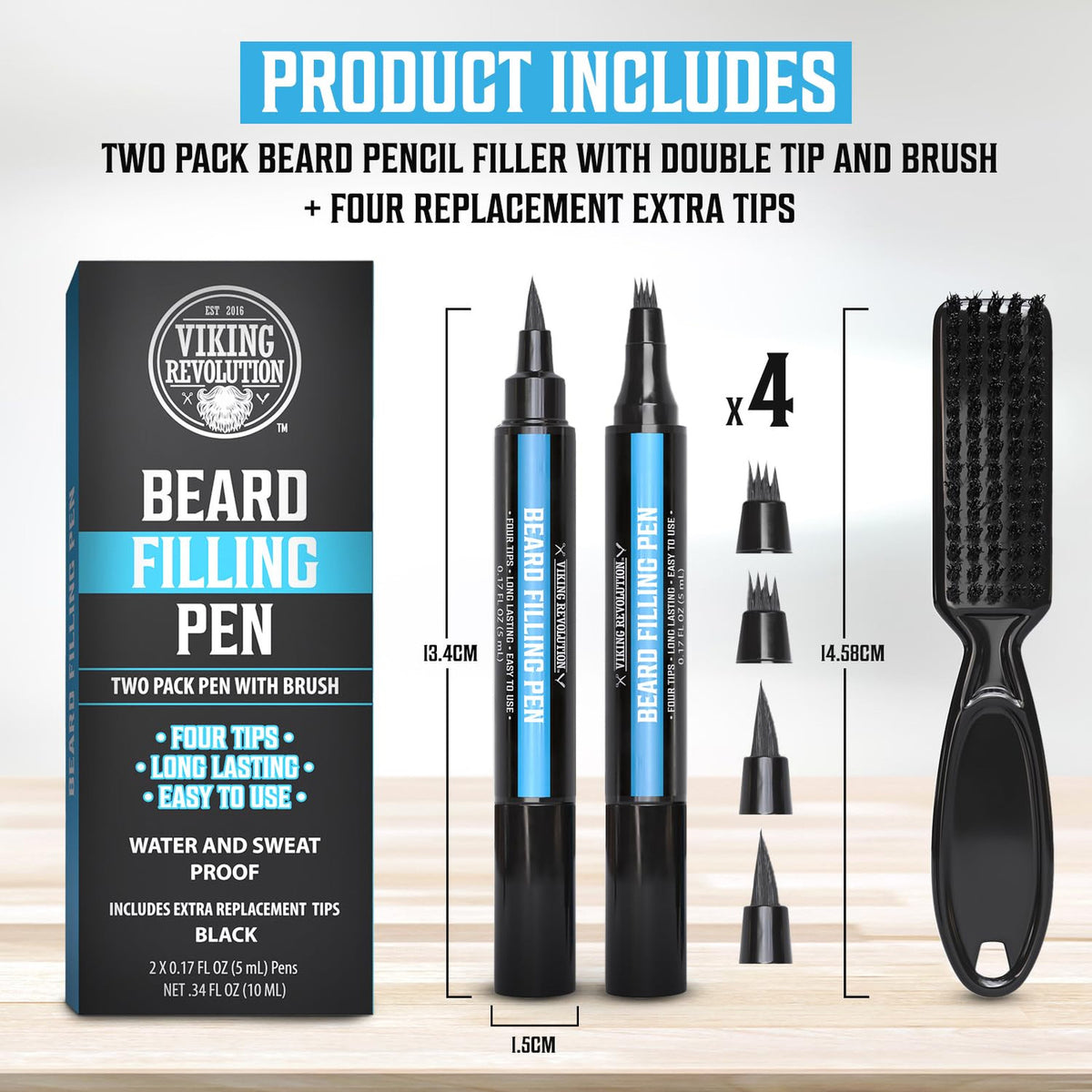 Waterproof Beard Pencil Filler Pen 2-Pack for Patchy Facial Hair - Long-Lasting & Precise