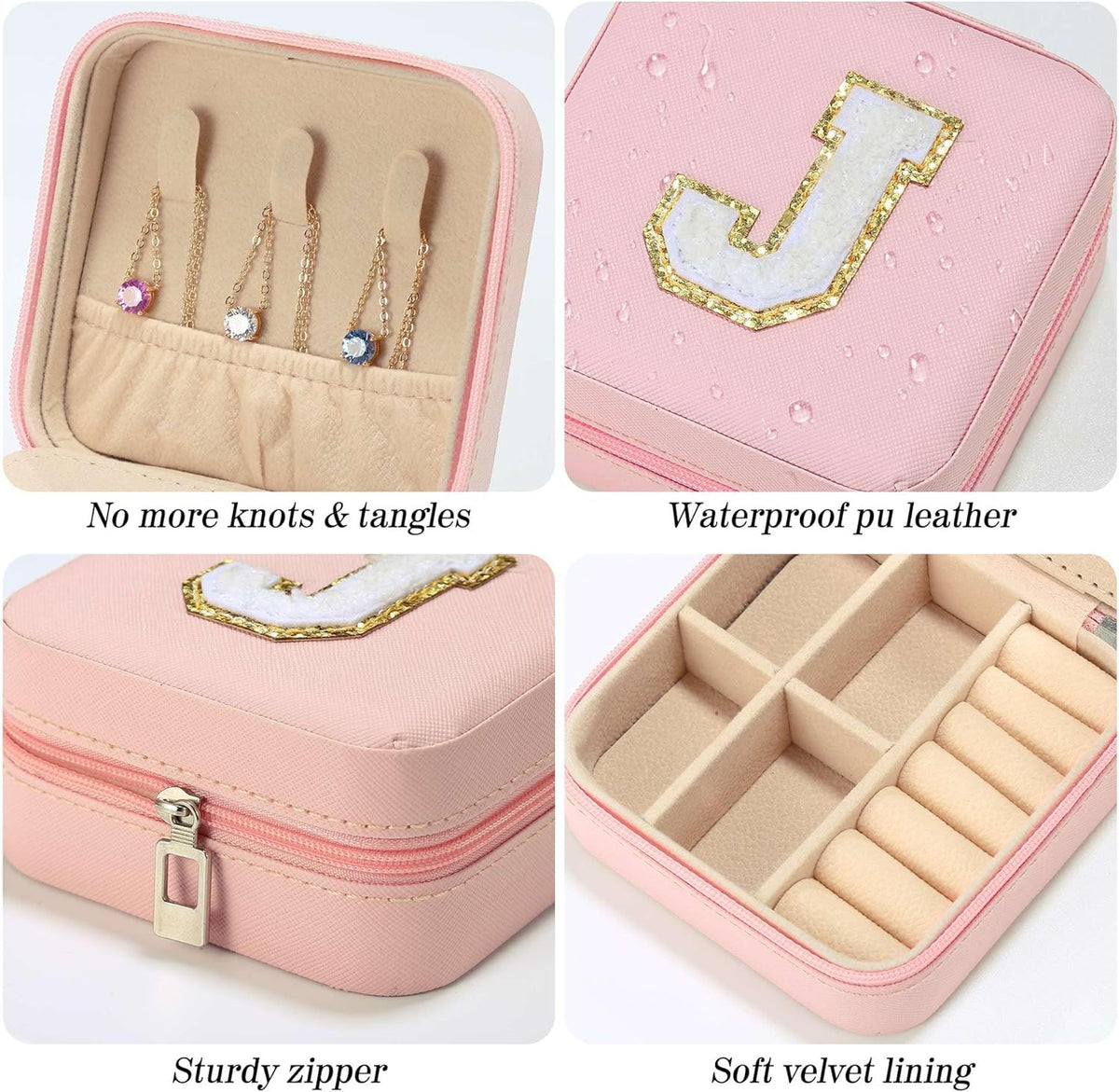 Pink Initial Jewelry Holder for Girls - Portable Leather Jewelry Box