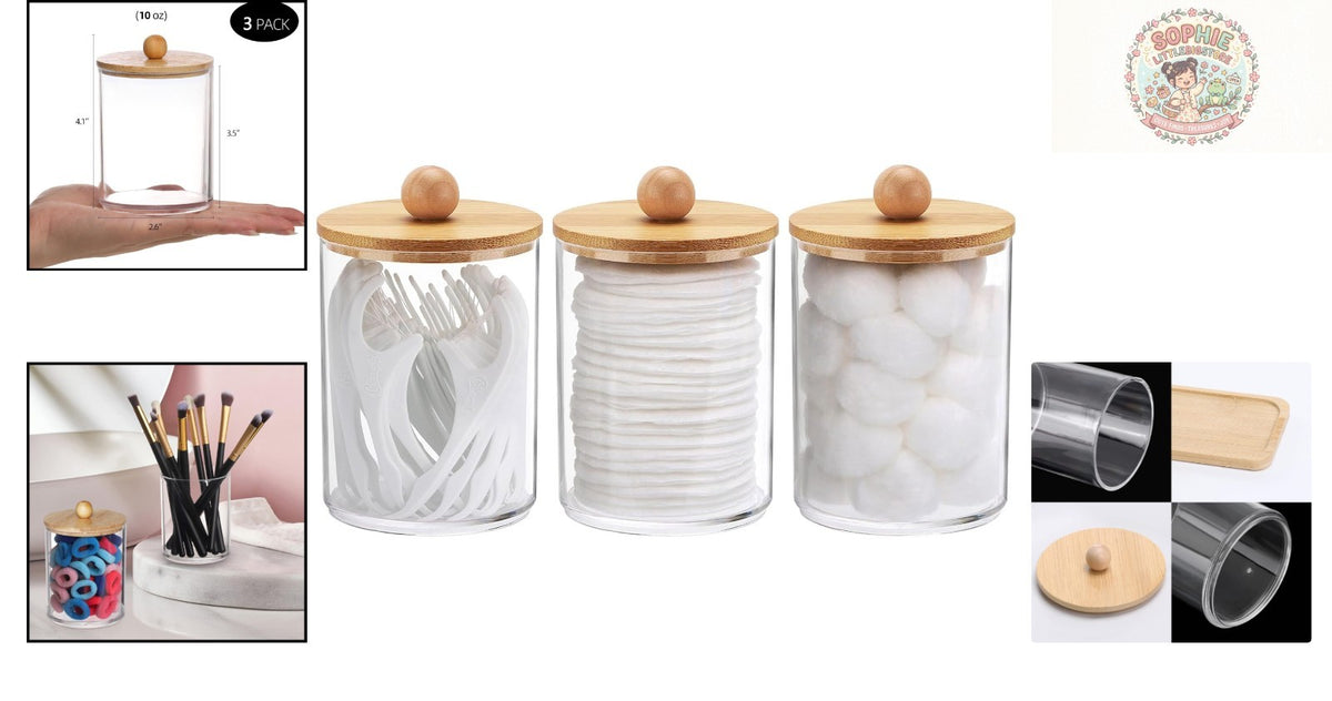 10 Oz Clear Bathroom Apothecary Jar Set with Wooden Lids - 3 Pack