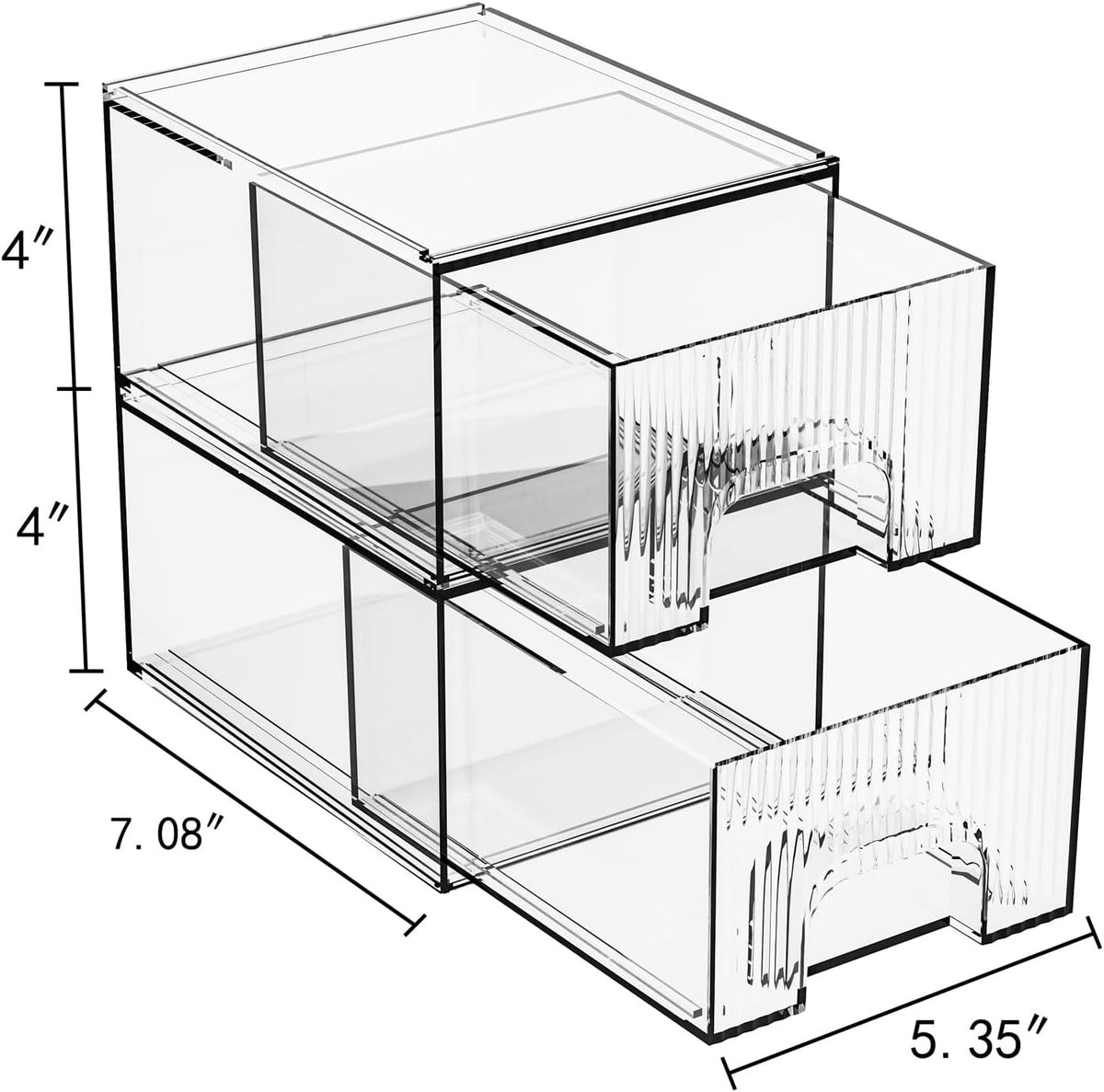 Stackable Cosmetic Organizer Bins - Clear Acrylic Drawer Storage Set of 2