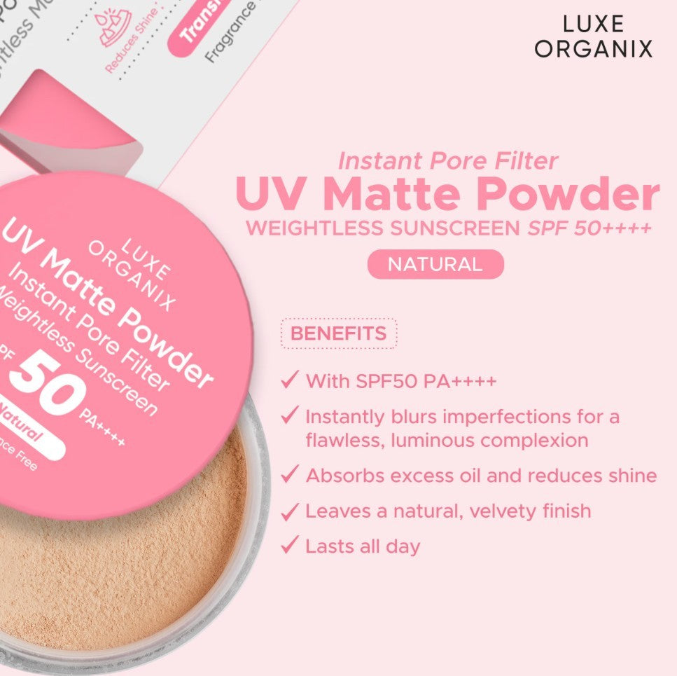 Matte Face Powder with SPF 50, Zero Sebum Blurring Loose Powder 15g