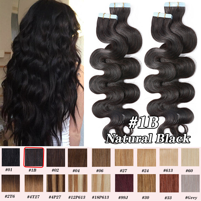 Tape-In Human Hair Extensions - Thick Ombre Curly Wavy Skin Weft