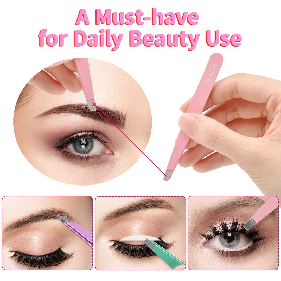 6-Piece Eyebrow Tweezers Set with Curved Scissors & Brush - Multi-Color