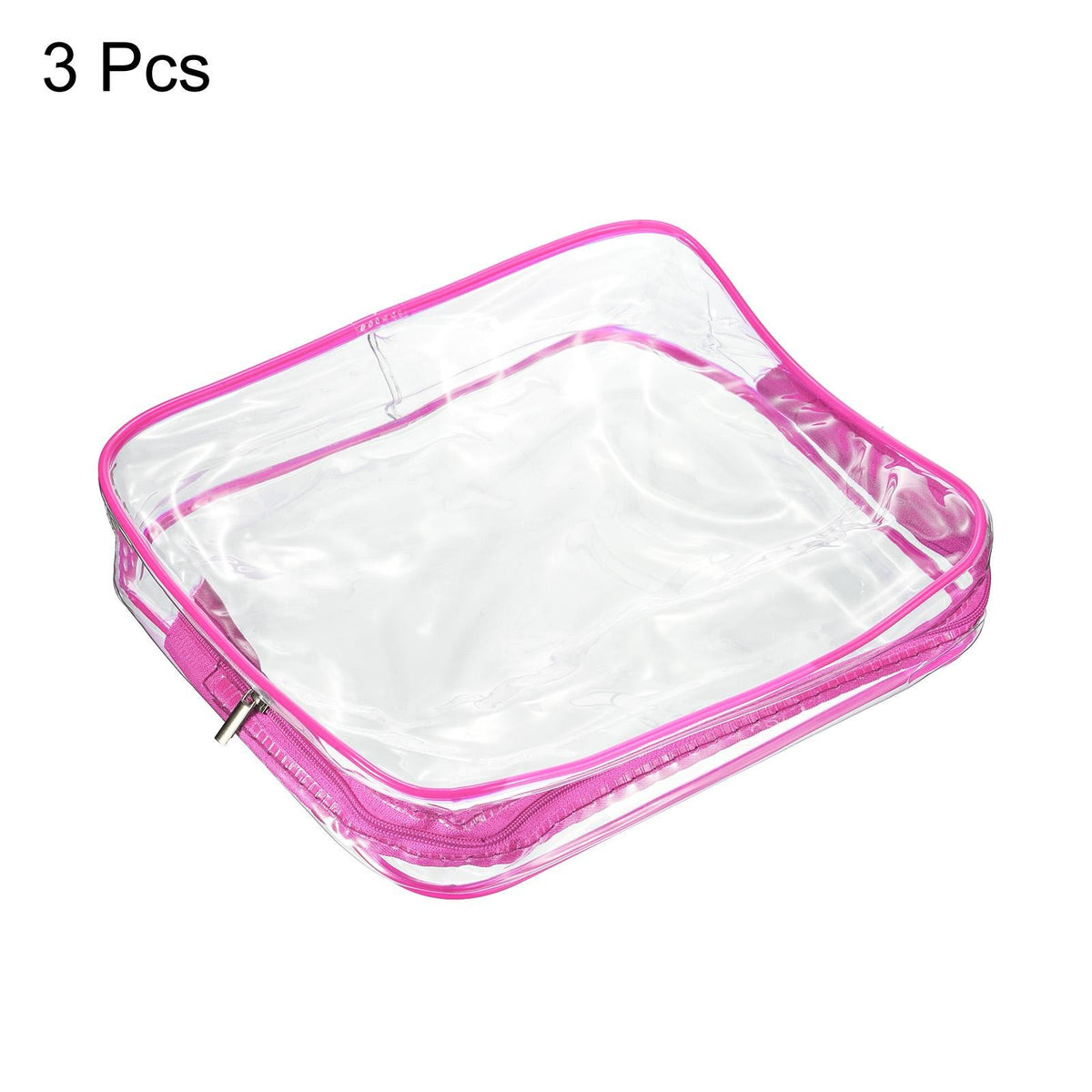 Clear Travel Toiletry Bag Set with Zippers - Rose Red, 3 Pieces