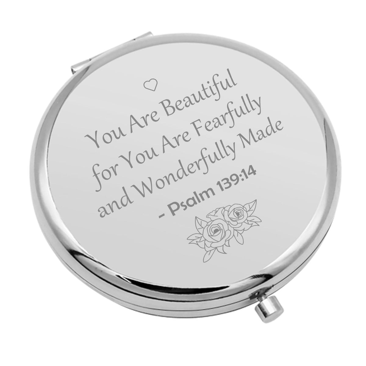Christian Inspirational Compact Makeup Mirror with Bible Verses - Silver