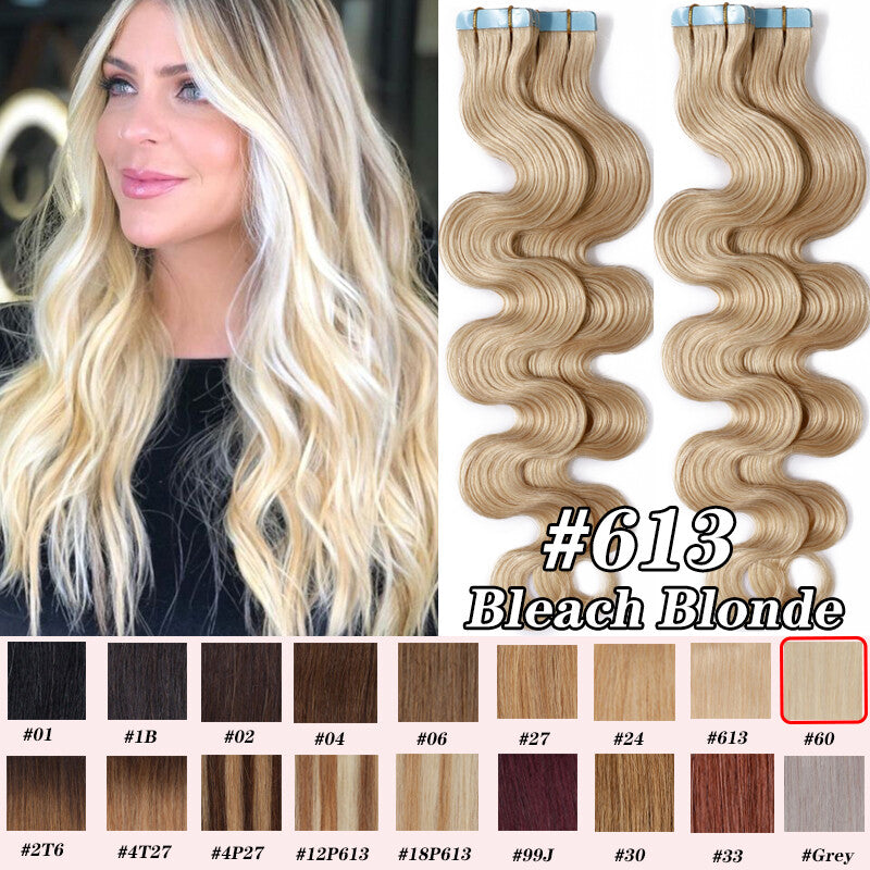 Tape-In Human Hair Extensions - Thick Ombre Curly Wavy Skin Weft