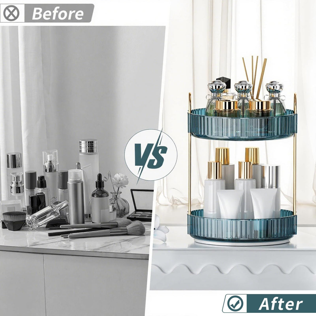 360° Rotating Makeup Organizer with Large Capacity and Space Saving Design