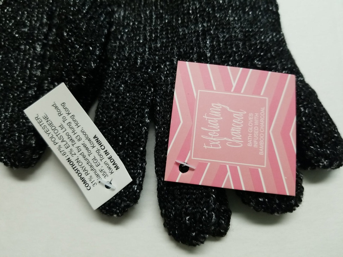 Exfoliating Charcoal Gloves Infused With Bamboo Bath Shower Lot of 2