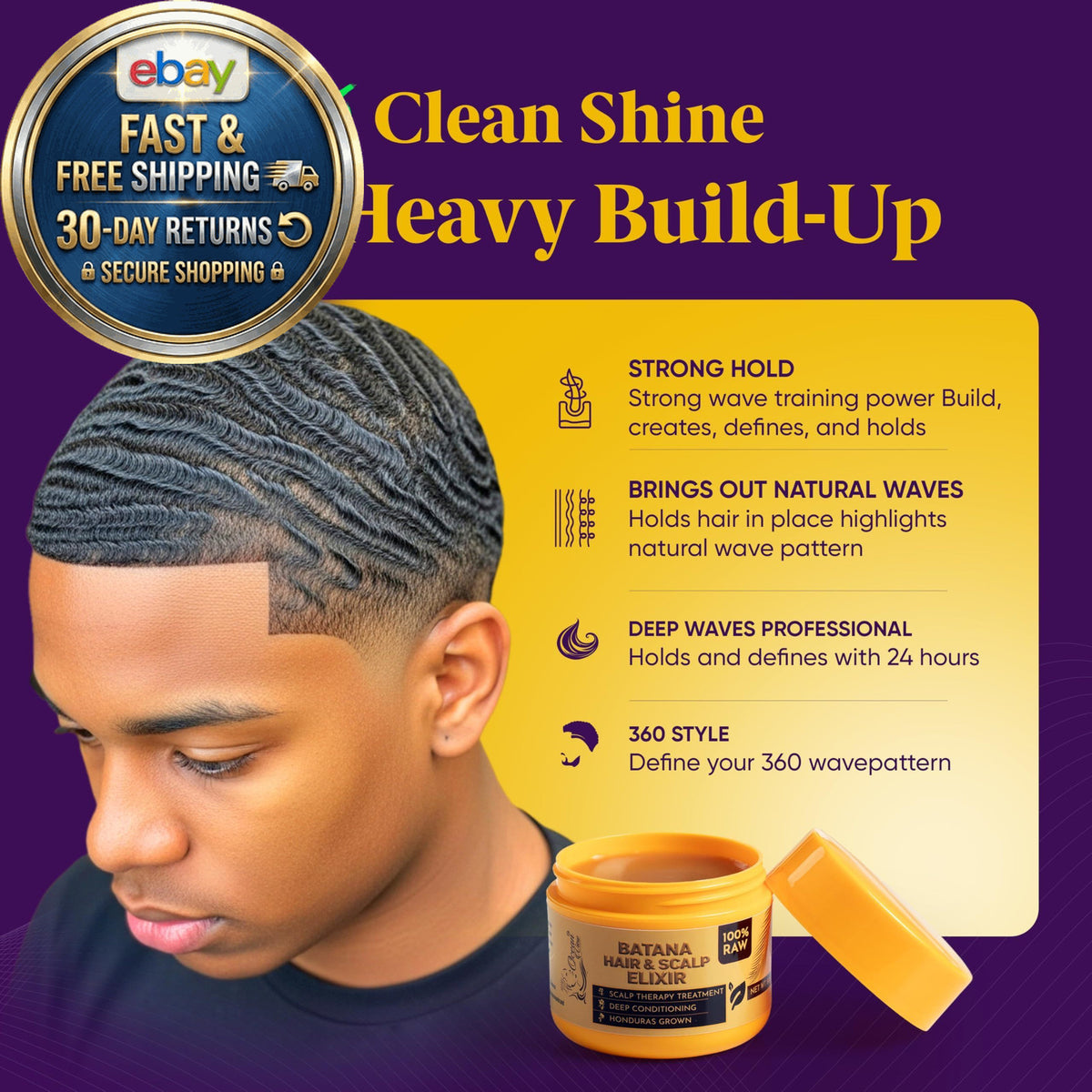 Wave Pomade for Black Men Hair 4 oz Deep Control & Moisture - Cocoa Brown
