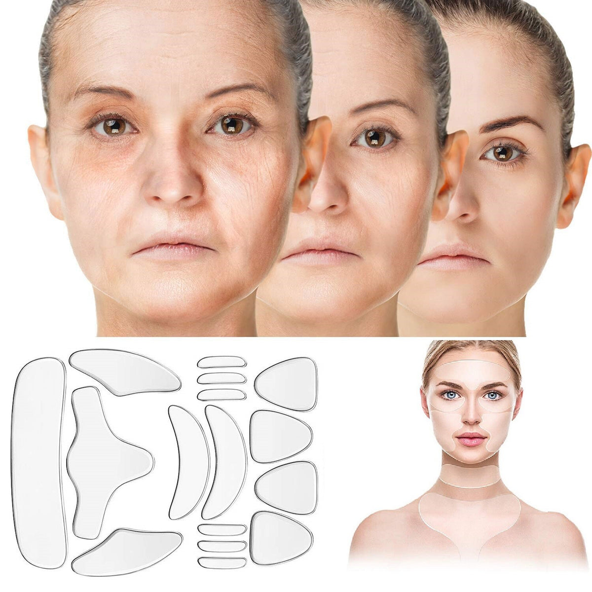 Anti Wrinkle Silicone Face and Neck Patches Set - Reusable Skin Lift Pads