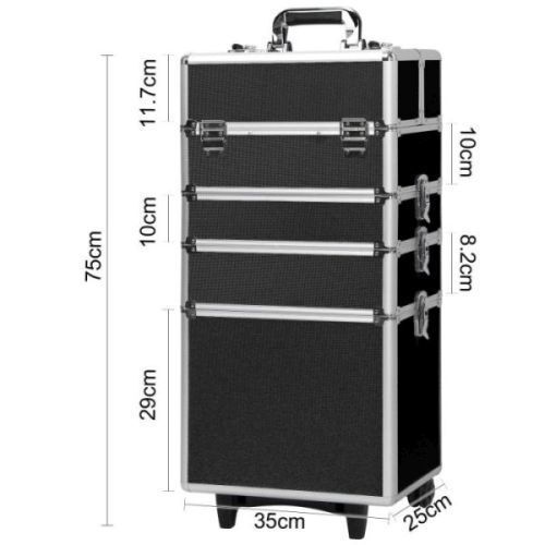 Aluminum Makeup Train Case with Wheels, Portable Cosmetic Organizer