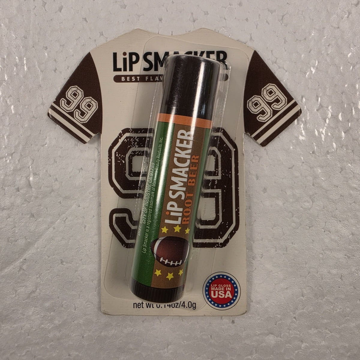 Vintage Lip Smacker Root Beer Lip Balm Card - 90s Collectible Football Jersey Style