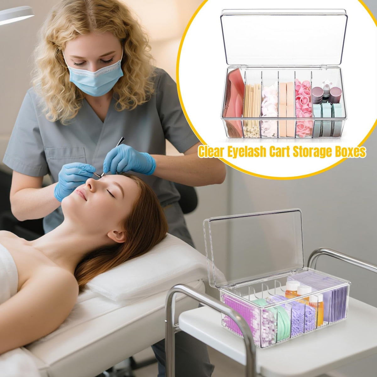 Lash Extension Organizer Box with 6 Compartments - Clear Storage for Lash Supplies