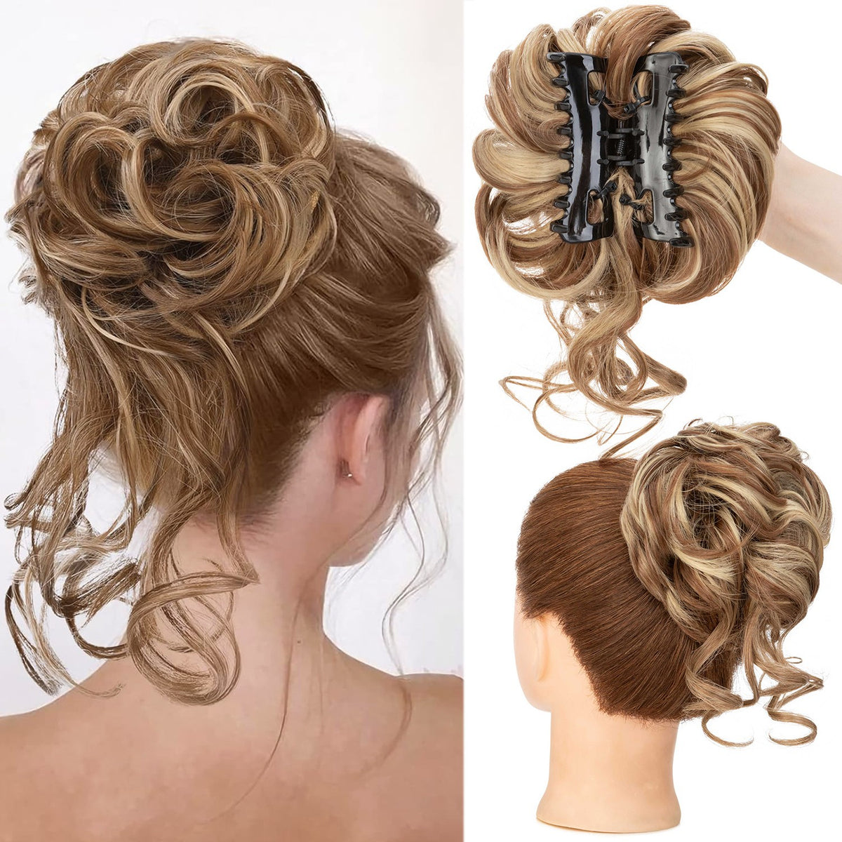 Thick Messy Curly Hair Bun Claw Clip Extensions - Multiple Colors & Lengths