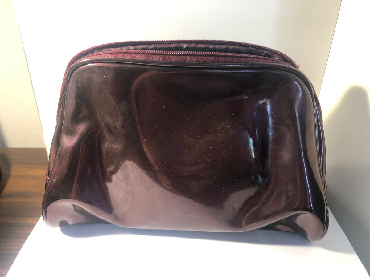 Purple Faux Leather Makeup Bag with Zipper for Cosmetics