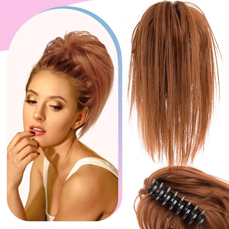 Natural Clip-On Messy Bun Hair Piece Claw Clip Hair Extension for Weddings