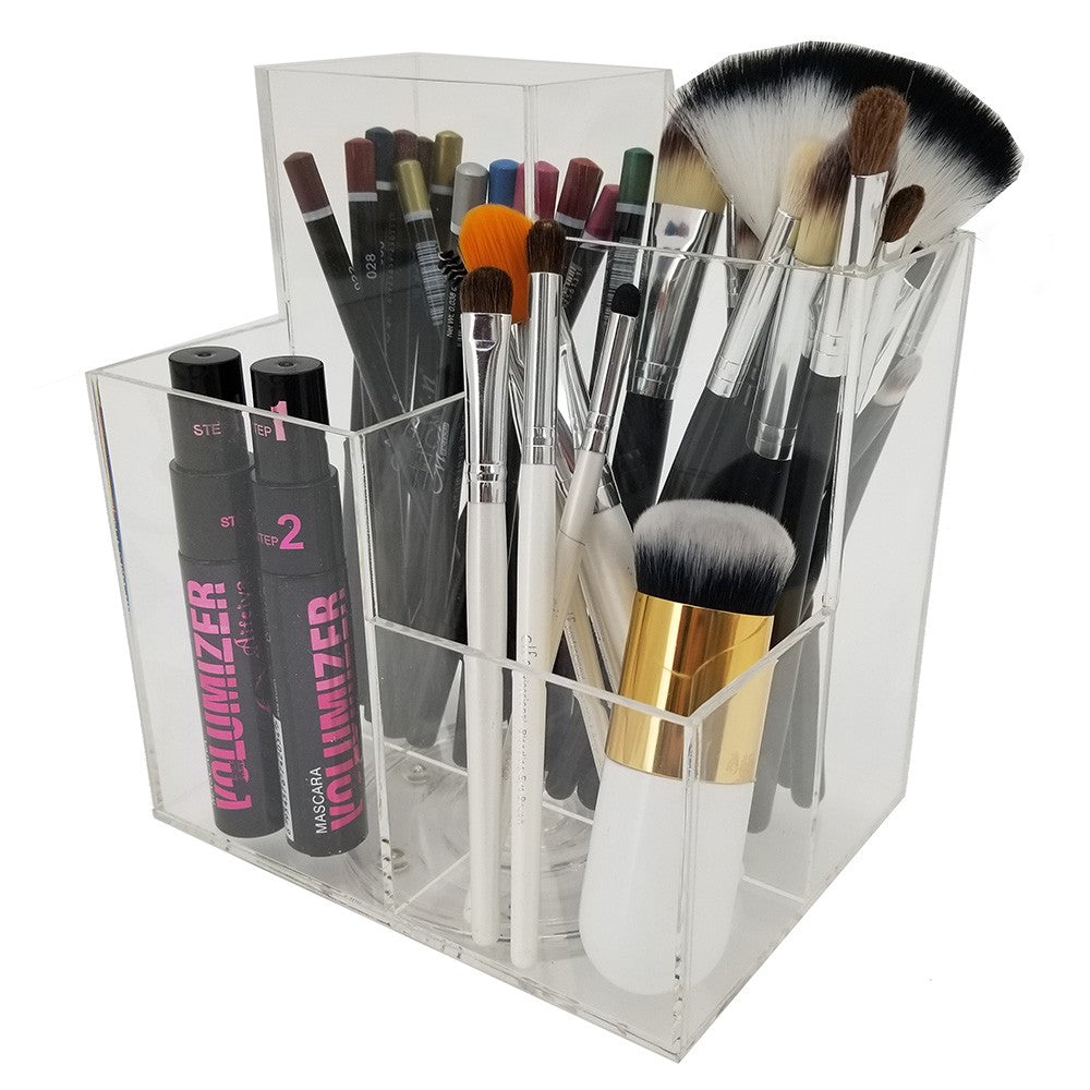 Rotating Acrylic Makeup Organizer Tray with Storage Bins
