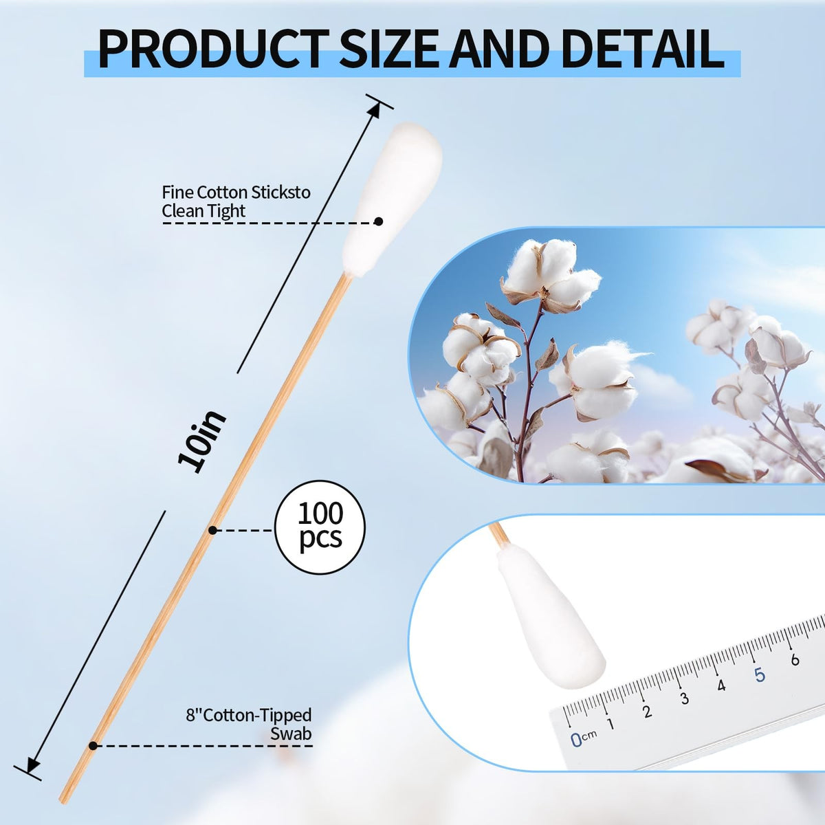 Long Cotton Swabs - 25cm Precision Cotton Applicators for Cleaning
