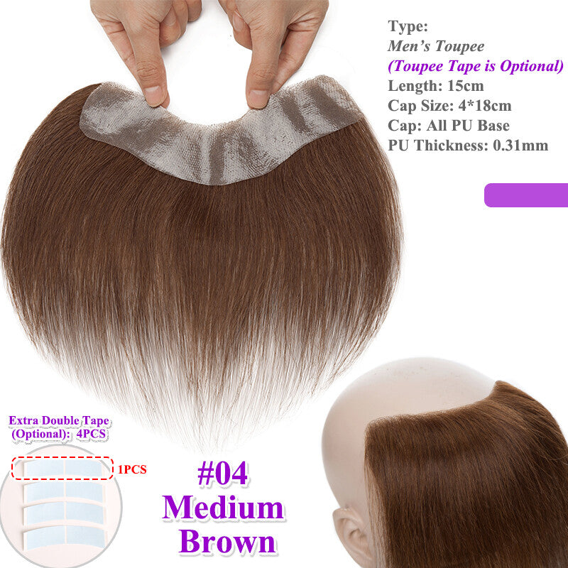 Men's Human Hair Toupee for Receding Hairline, Various Sizes & Colors