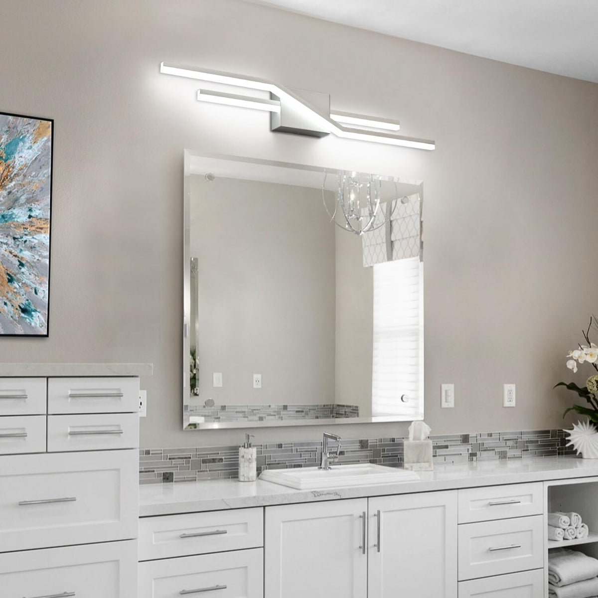 32 Inch Dimmable Bathroom Vanity Light Fixture in Brushed Nickel